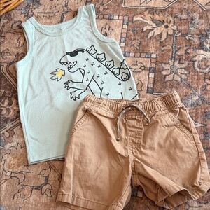 Cat & Jack Green Dinosaur Tank and Tan Shorts Set
